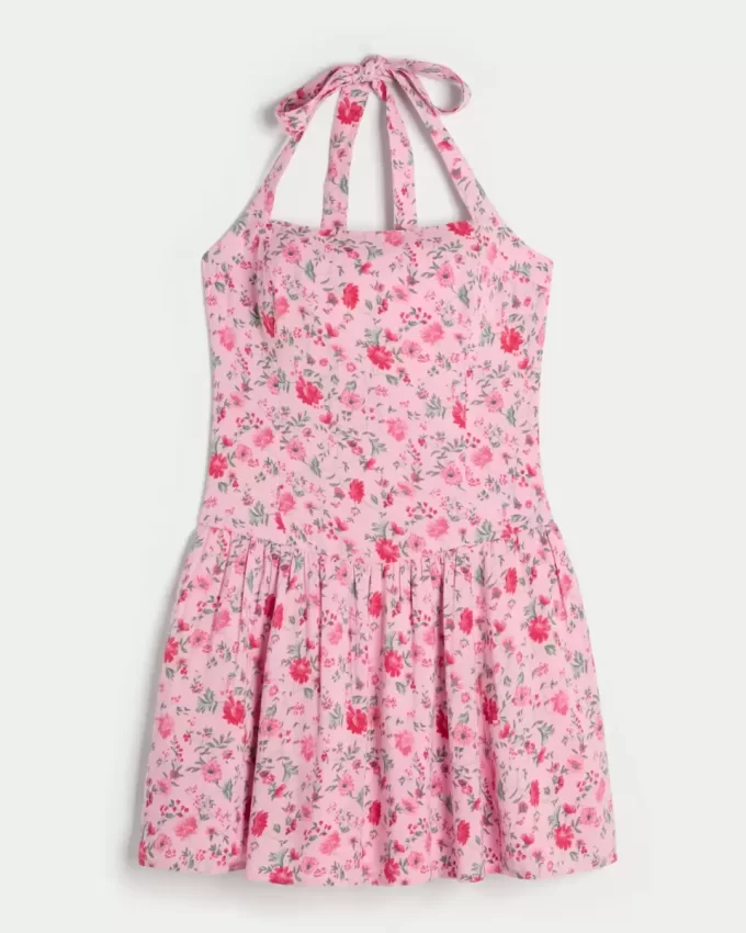 Drop Waist Halter Mini Dress