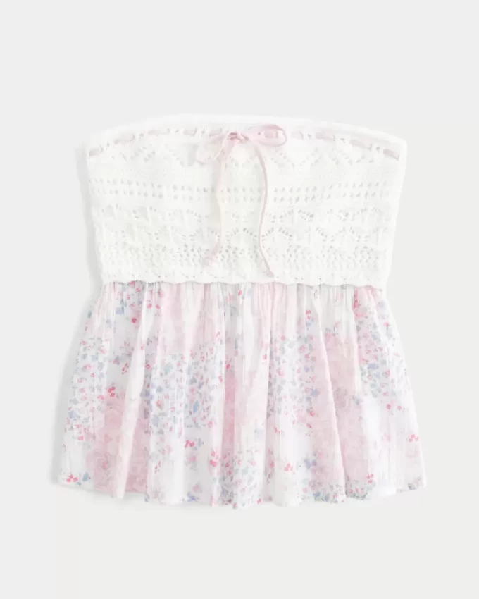Easy Crochet-Style Fabric Mix Strapless Top
