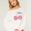 Easy Heart Graphic Off-the-Shoulder Sweater