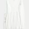 Easy Long-Sleeve Butterfly Pattern Babydoll Top