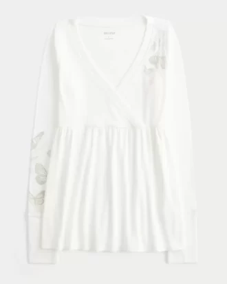 Easy Long-Sleeve Butterfly Pattern Babydoll Top