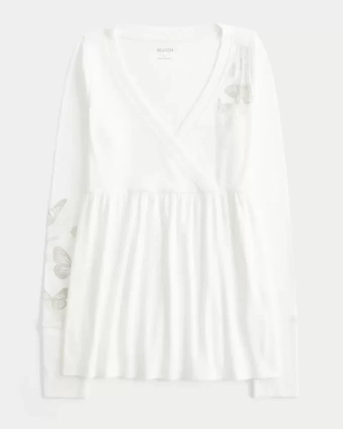 Easy Long-Sleeve Butterfly Pattern Babydoll Top