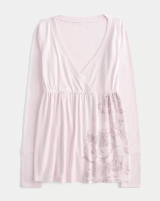 Easy Long-Sleeve Floral Pattern Babydoll Top