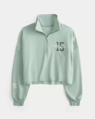 Easy New York Graphic Half-Zip Cutoff Sweatshirt
