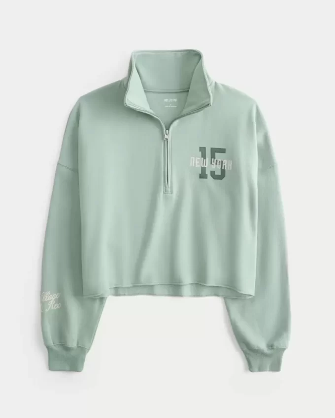 Easy New York Graphic Half-Zip Cutoff Sweatshirt
