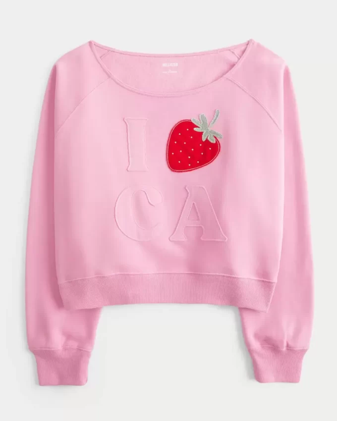 Easy Off-the-Shoulder California Graphic Crew Sweatshirt