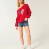 Easy Off-the-Shoulder Heart Flag Graphic Sweater