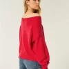 Easy Off-the-Shoulder Heart Flag Graphic Sweater