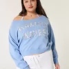 Easy Off-the-Shoulder Making Waves Graphic Crew Sweatshirt