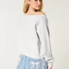 Easy Off-the-Shoulder Number Graphic Crew Sweatshirt