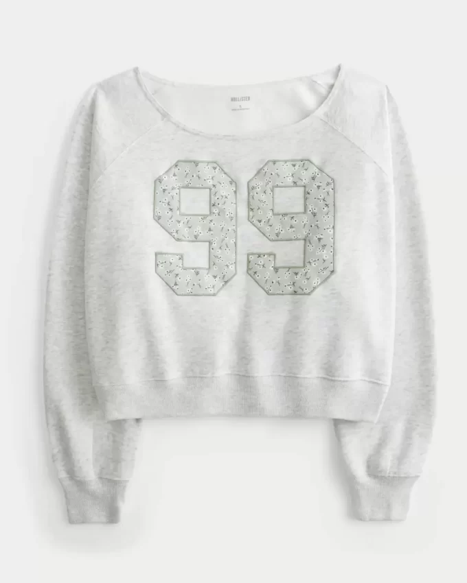 Easy Off-the-Shoulder Number Graphic Crew Sweatshirt