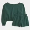 Easy Off-the-Shoulder Sweatshirt & Fleece Shorts Set