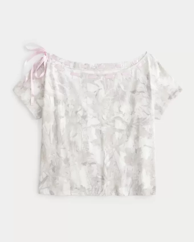 Easy Off-the-Shoulder Tie Camo T-Shirt