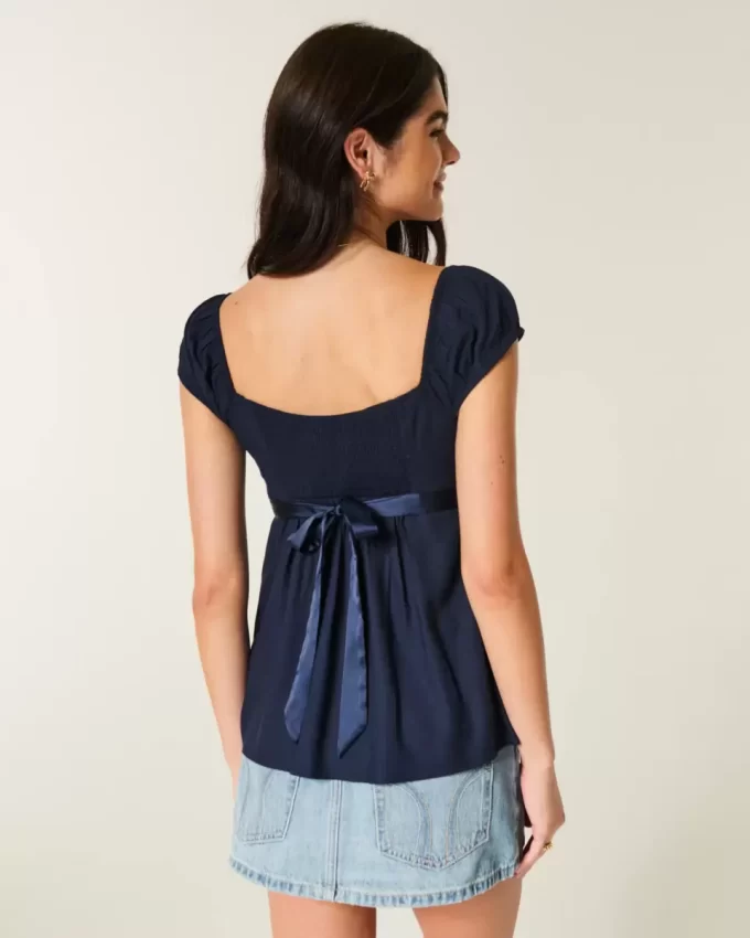 Easy Satin Tie Babydoll Top