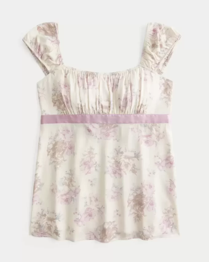 Easy Satin Tie Babydoll Top