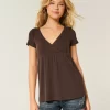 Easy Short-Sleeve Lace Trim Babydoll Top