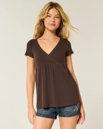 Easy Short-Sleeve Lace Trim Babydoll Top