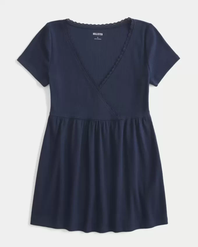 Easy Short-Sleeve Lace Trim Babydoll Top
