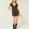 Easy Short-Sleeve Lace Trim Babydoll Top
