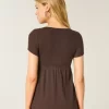 Easy Short-Sleeve Lace Trim Babydoll Top