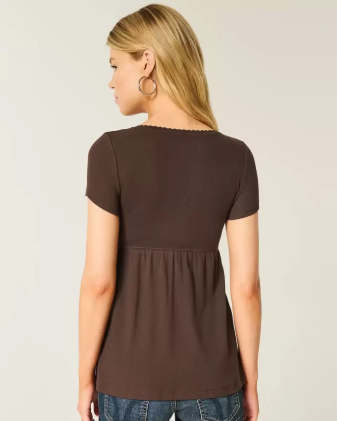 Easy Short-Sleeve Lace Trim Babydoll Top