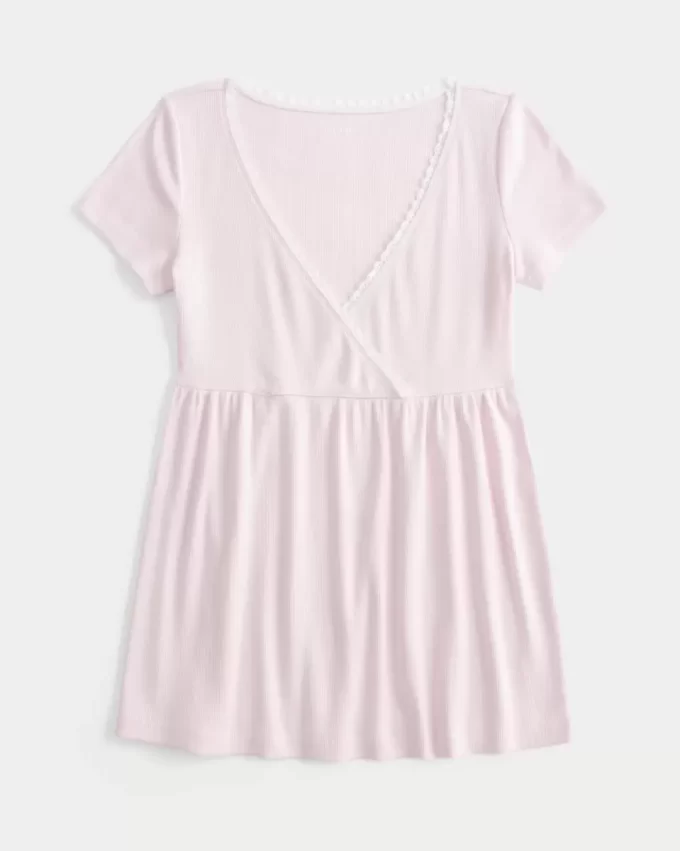 Easy Short-Sleeve Lace Trim Babydoll Top