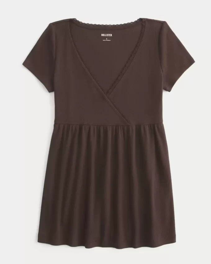 Easy Short-Sleeve Lace Trim Babydoll Top