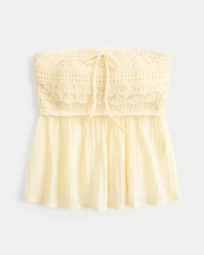 Easy Strapless Crochet Mix Babydoll Top