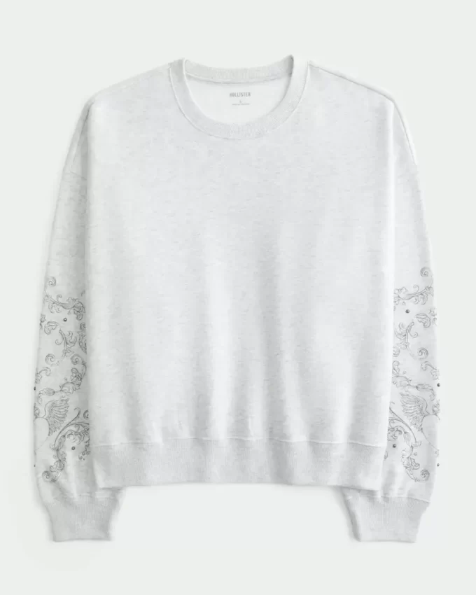 Easy Studded Graphic Crew Sweatshirt
