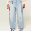 Embroidered Light Wash Skater Baggy Jeans