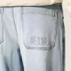 Embroidered Light Wash Skater Baggy Jeans