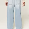Embroidered Light Wash Skater Baggy Jeans