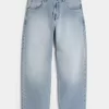 Embroidered Light Wash Skater Baggy Jeans