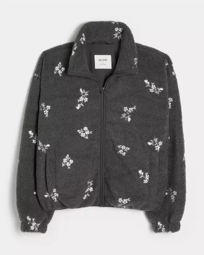 Embroidered Sherpa Fleece Jacket
