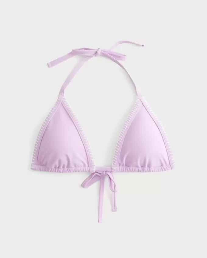 Embroidered Stitch Triangle Bikini Top