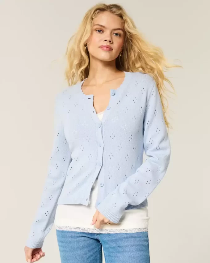 Eyelet Crew Cardigan