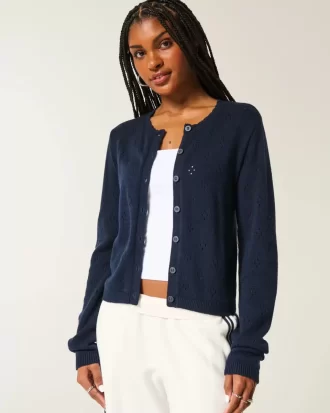 Eyelet Crew Cardigan