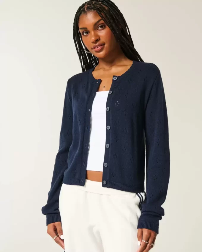 Eyelet Crew Cardigan