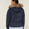 Faux Fur Trim Puffer Bomber Jacket