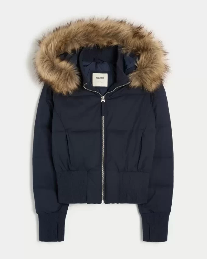 Faux Fur Trim Puffer Bomber Jacket