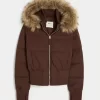 Faux Fur Trim Puffer Bomber Jacket