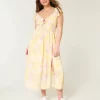 Flutter Sleeve Double-Tie Midi Dress