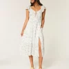 Flutter Sleeve Double-Tie Midi Dress
