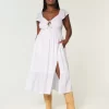 Flutter Sleeve Double-Tie Midi Dress