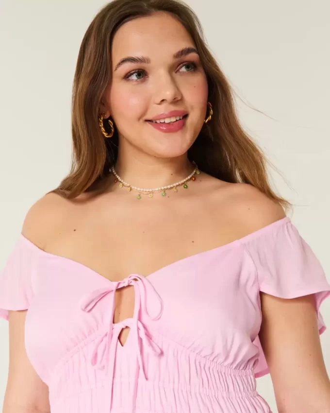 Flutter Sleeve Double-Tie Midi Dress