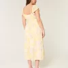 Flutter Sleeve Double-Tie Midi Dress