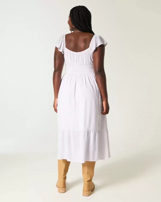 Flutter Sleeve Double-Tie Midi Dress