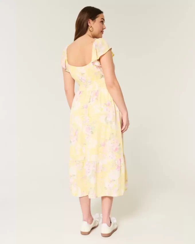 Flutter Sleeve Double-Tie Midi Dress