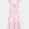 Flutter Sleeve Double-Tie Midi Dress