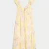 Flutter Sleeve Double-Tie Midi Dress
